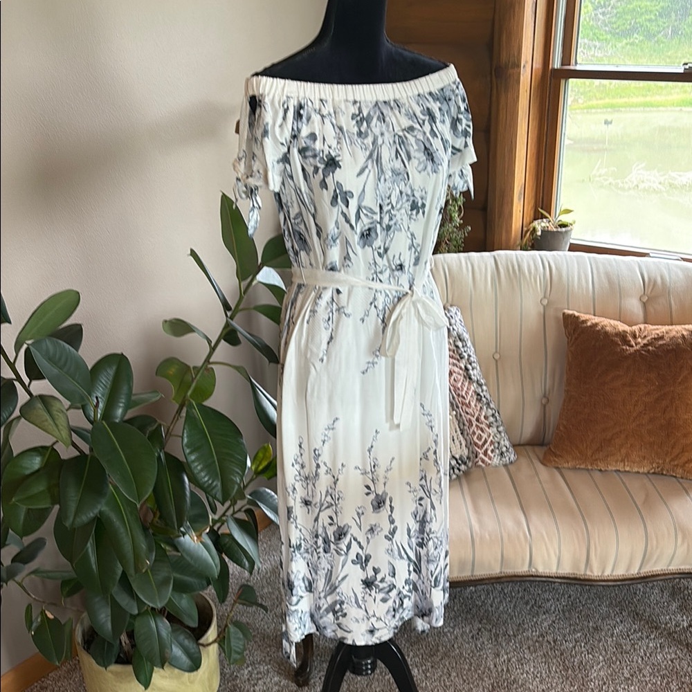 Doe & Rae Cream Off-Shoulder Midi Sundress